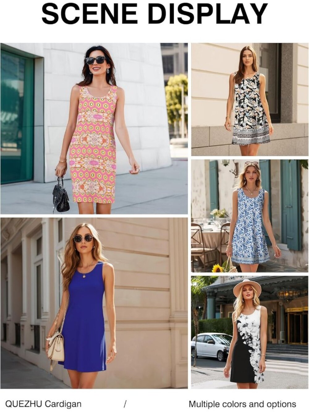Women's Black Print Casual Summer tank d Tank Round Neck Knee Length Mini Dress - Picture 6 of 6